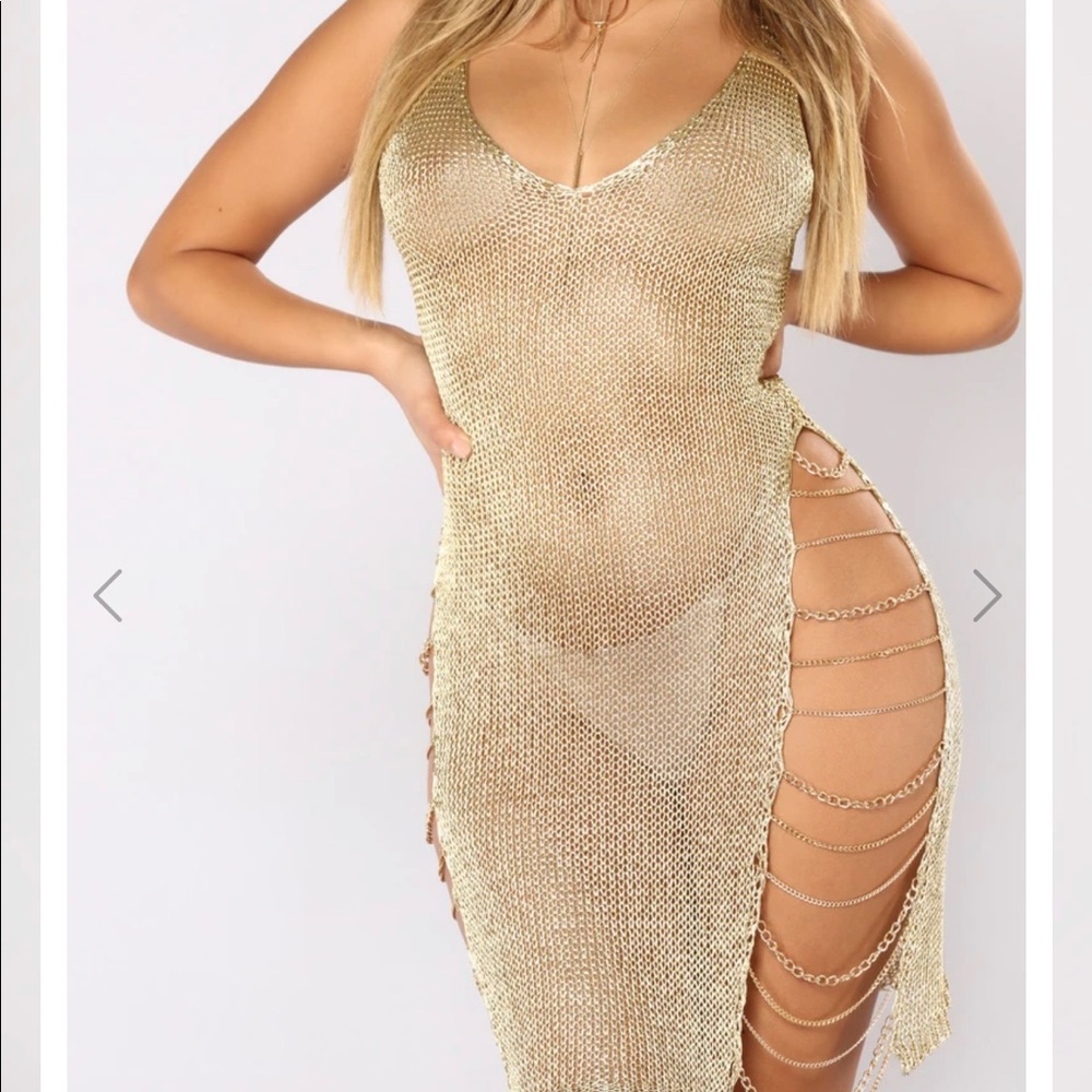 Mesh silk dress - golden